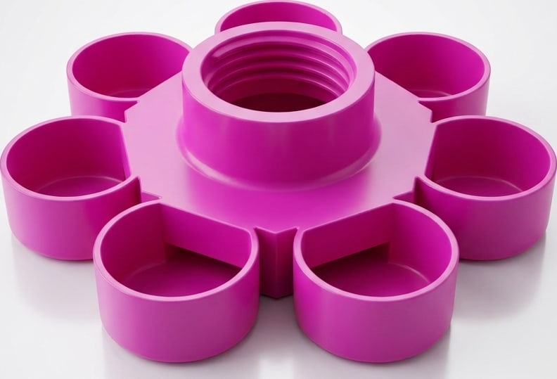 SaveFlower Kükentränke im pinken Blütendesign mit sieben Trinkmulden und Flaschengewinde